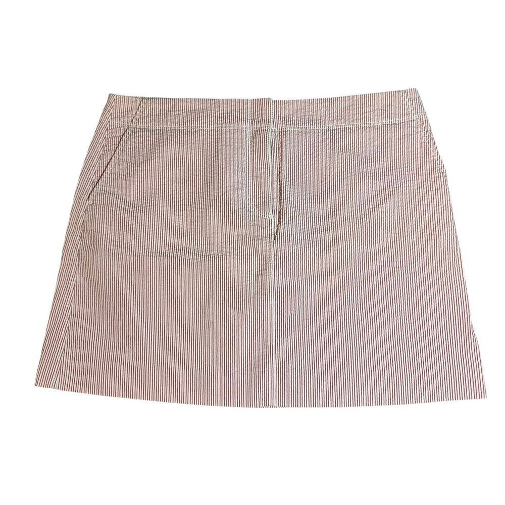 J.Crew Pink White Seersucker Mini Skirt Womens 10 Stretch Stripe Pockets 64161